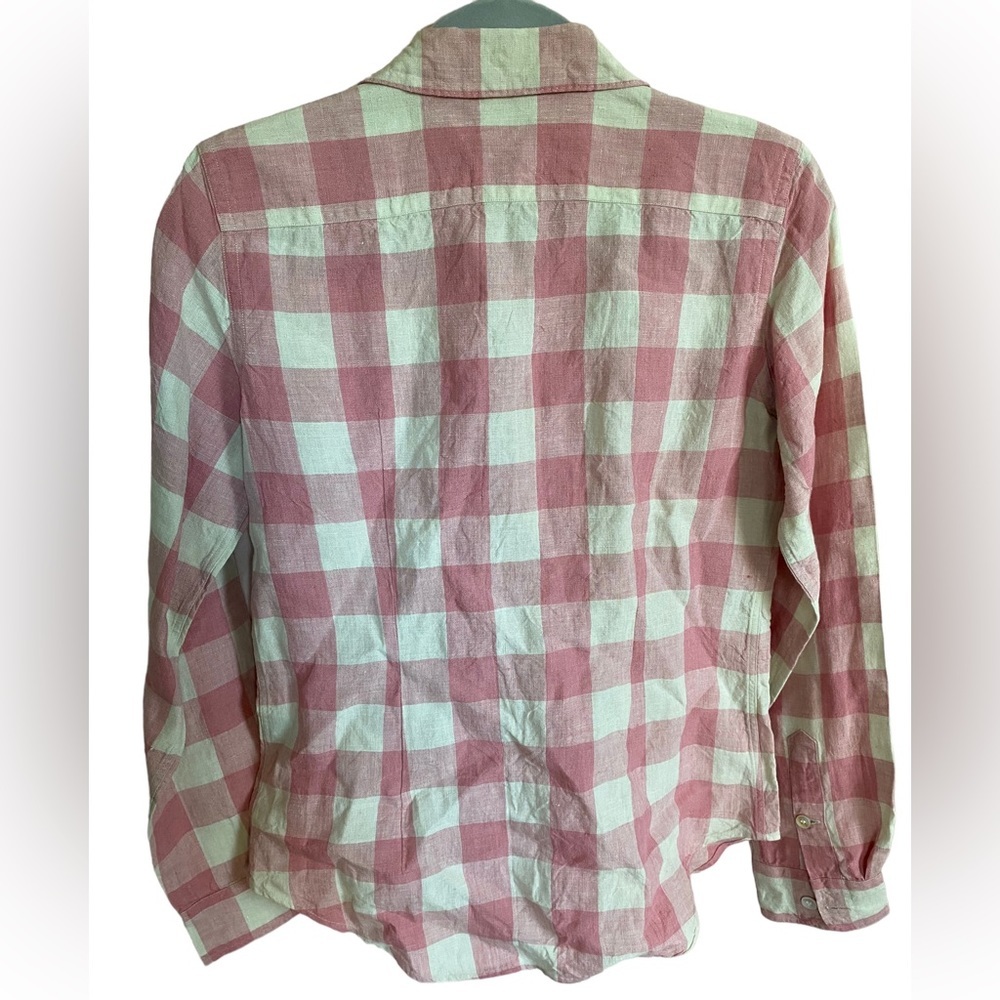 Ralph Lauren women’s Linen pink cream plaid Gingham Button Down Shirt Size 8 - Picture 4 of 5